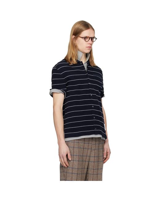 Thom Browne Black Textured Stripe Short Sleeve Shirt for men