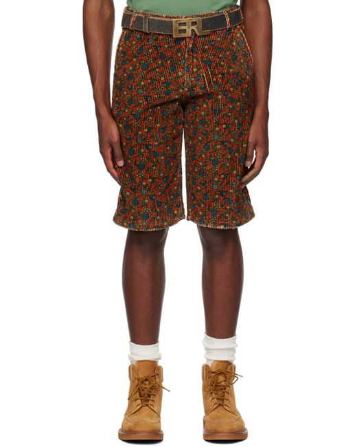 ERL Brown Red Printed Shorts for men