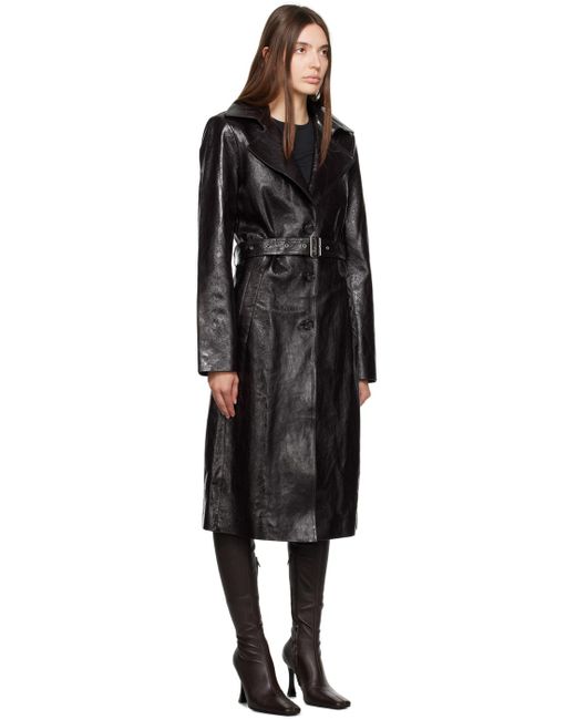 Helmut Lang Black Brown Belted Leather Trench Coat
