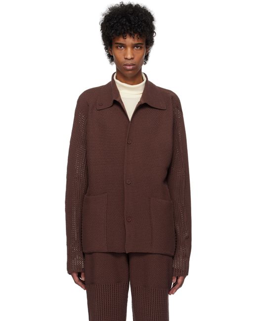 Homme Plissé Issey Miyake Brown Rustic Knit Cardigan for men