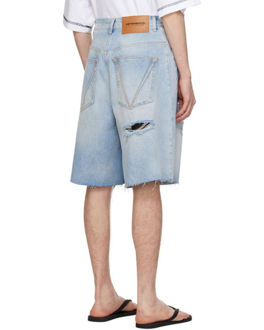 Vetements Blue Destroyed Denim Shorts for men