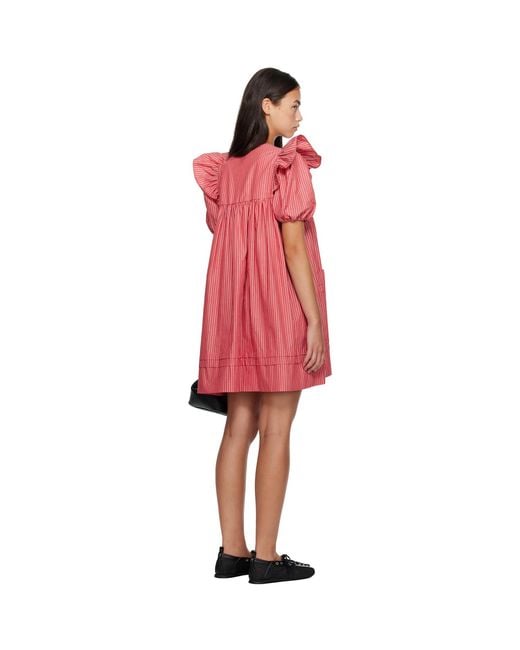Ganni Red Striped Cotton Minidress