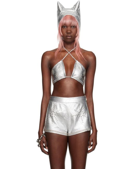 Im Sorry by Petra Collins Metallic Ssense Exclusive Mimi Wade Edition Leather Bikini Top