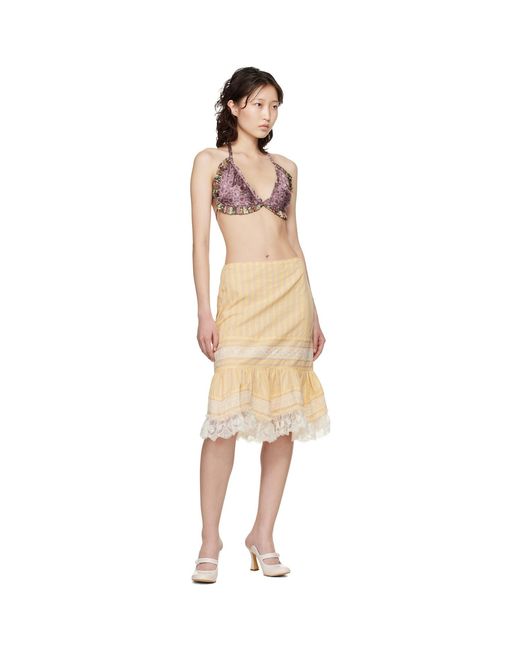 Anna Sui Natural Ruffle Lace Midi Skirt