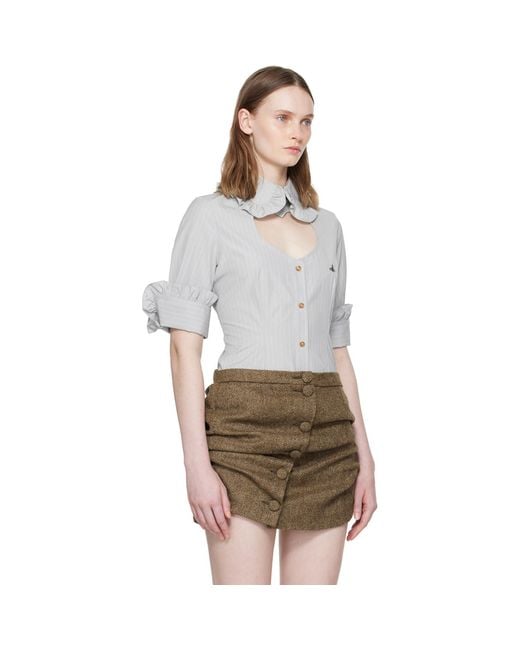 Vivienne Westwood Brown Pinstripe Shirting S/S Toulouse Frill Shirt