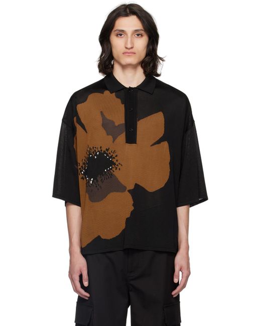 Polo noir et brun à image de fleur en intarsia Valentino pour homme en coloris Black