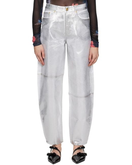 Ganni White Stary Brand-patch High-rise Wide-leg Organic-denim Jeans
