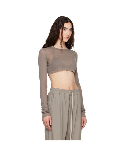 Rick Owens Brown Taupe Tower Ls Crop T-Shirt