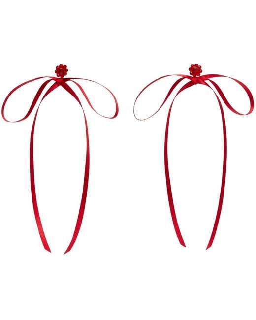 Simone Rocha Red Bow Ribbon Stud Earrings