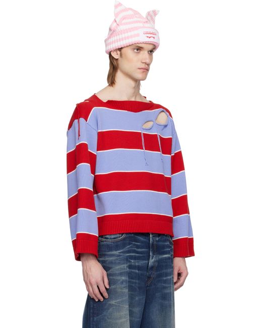 メンズ Charles Jeffrey レッド＆ブルー Slash ボーダー セーター Red