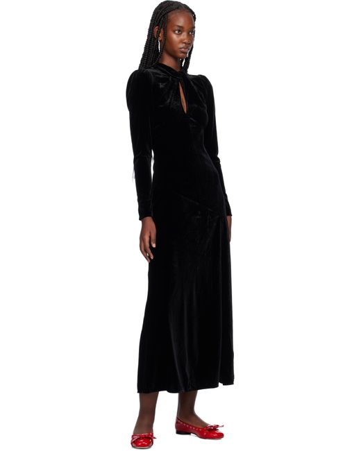 Robe Longue Noire En Velours Ganni en coloris Black