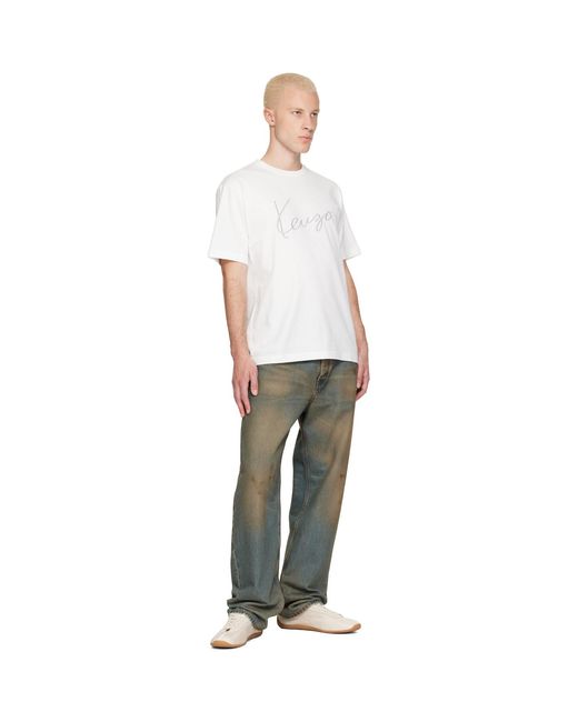 KENZO White Paris Signature' Embroidered T-Shirt for men