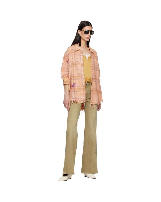 R13 Orange Shredded Seam Drop Neck Shirt
