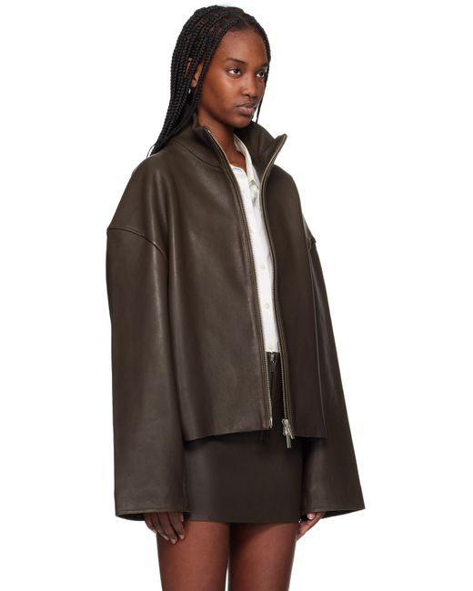 REMAIN Birger Christensen ブラウン ボンデッドレザー ジャケット Black