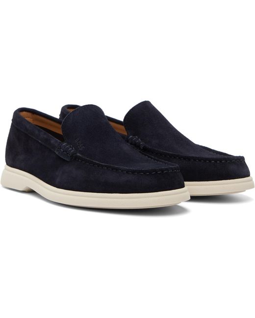 Boss Blue Deed-Logo Suede Loafers for men