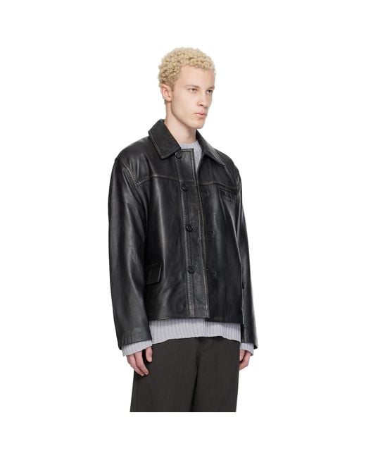 Hope Black Boxy Leather Jacket for men