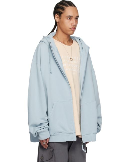 Maison Margiela Blue Embroidered Logo Hoodie for men