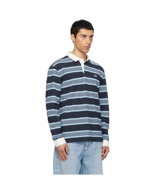 Lacoste Blue Relaxed Fit Striped Piqué Rugby Polo for men