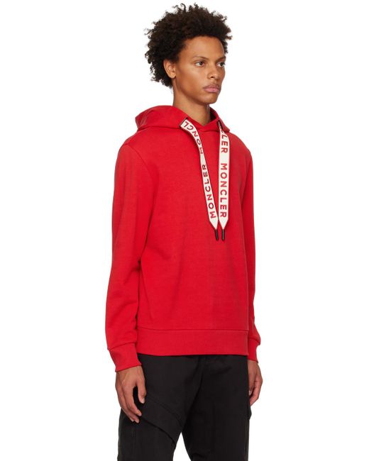 Moncler Red Embroidered Drawstring Hoodie for men