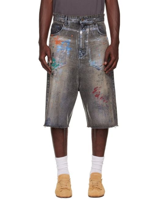 we11done Gray Painted Denim Shorts for men