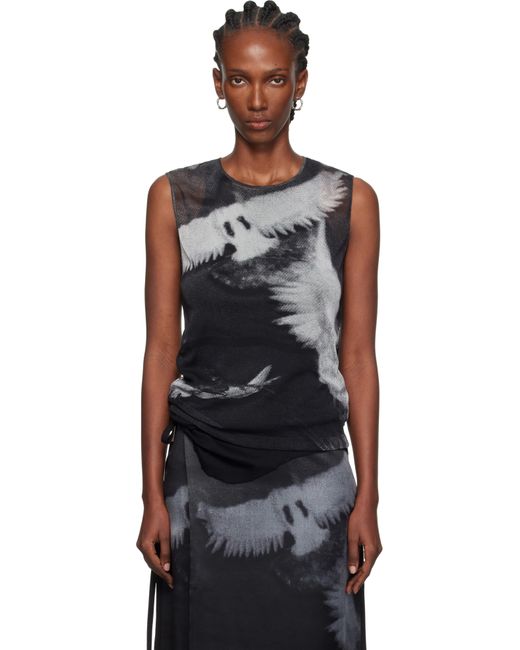 Ann Demeulemeester Black Doves Printed Tulle Tank Top