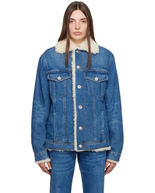 AMI Blue Indigo Faded Denim Trucker Jacket