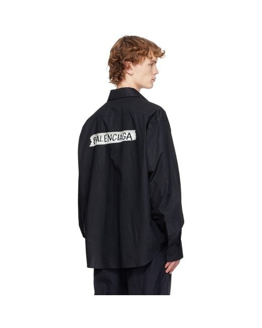 Balenciaga Black Masking Tape Long Sleeve Large Fit Shirt for men
