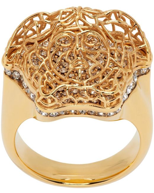 Versace Metallic Gold Crystal Ring for men