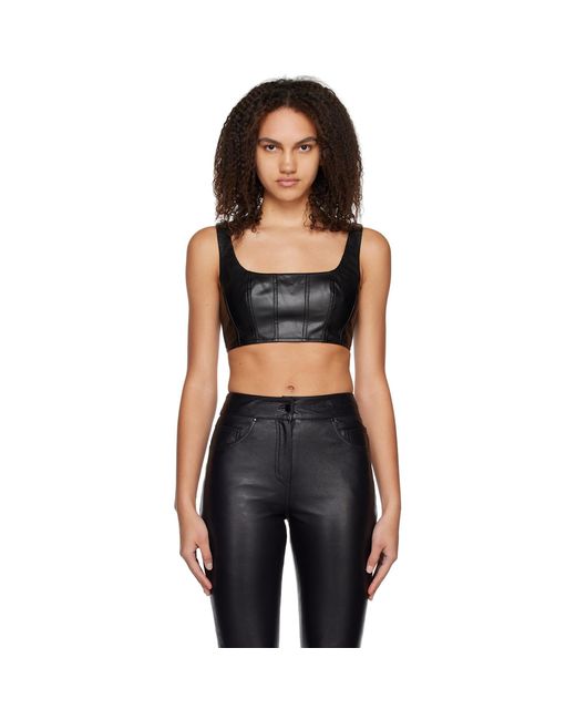 Staud Black Cropped Wells Faux-Leather Tank Top