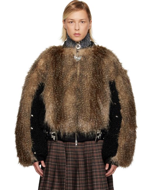 Chopova Lowena Brown French Kiss Faux-Fur Bomber Jacket