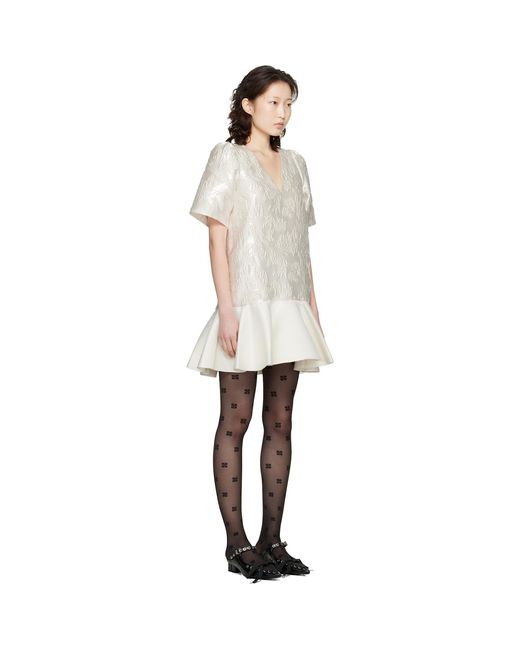 Ganni Black Off- Satin Cloque Minidress