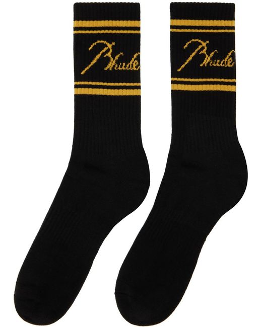 Rhude Black Script Logo Socks for men