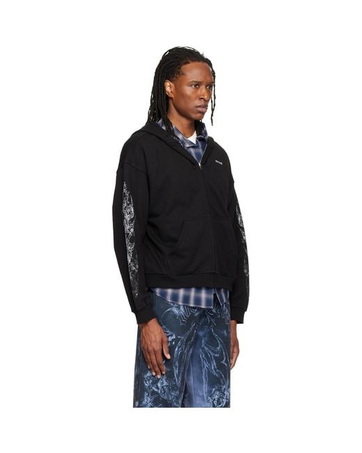 we11done Black Lace Zip-Up Hoodie for men