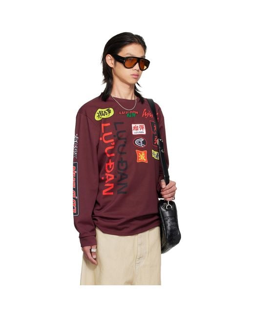 Lu'u Dan Red Burgundy Oversized Long Sleeve T-Shirt for men
