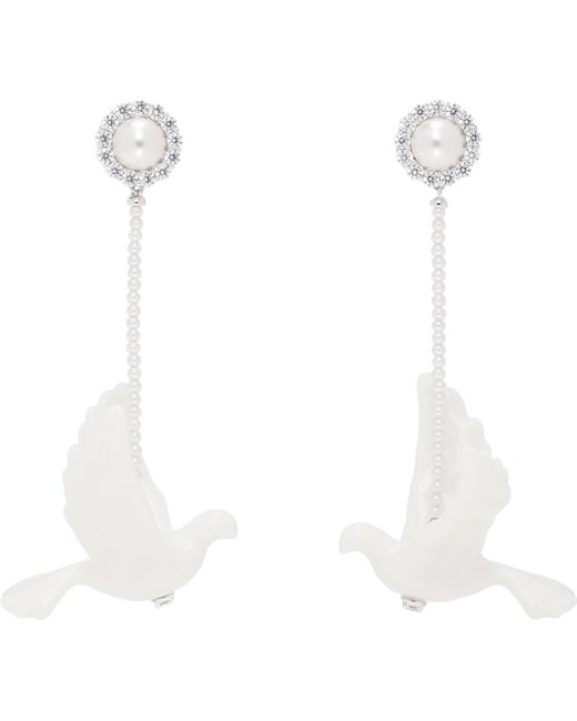 ShuShu/Tong ホワイト＆シルバー Yvminエディション Ceramic Pigeon Pearl Tassel ピアス White