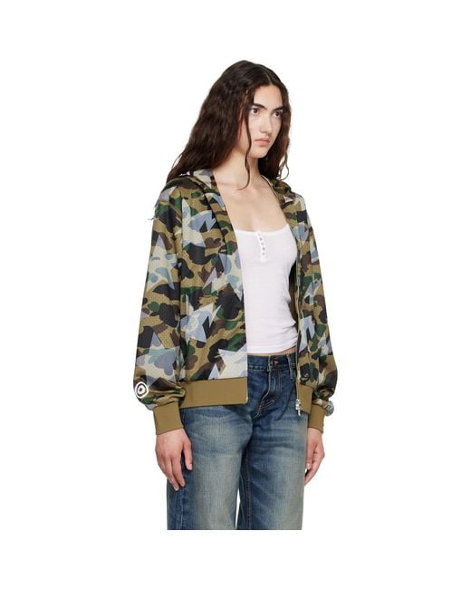 A Bathing Ape Green Camo Mesh Shark Cropped Fit Full Zip Hoodie