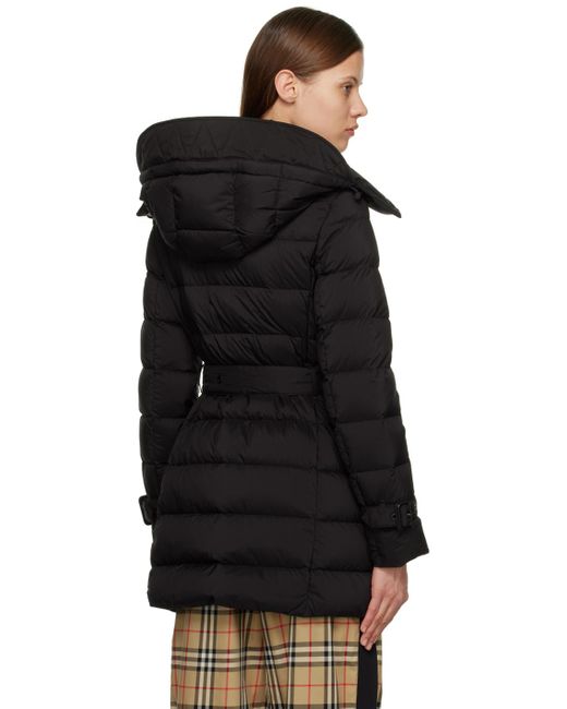 Burberry Black Hooded Belted Double-breasted Quilted Shell Down Coat