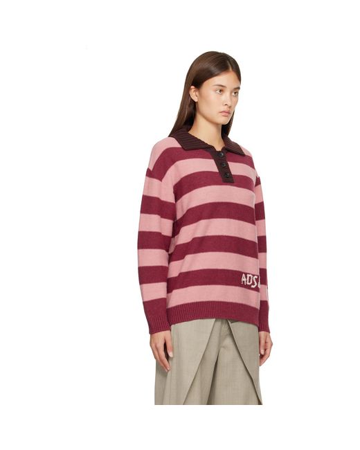 ANDERSSON BELL Red Loose-Fit Stripe Collar Polo
