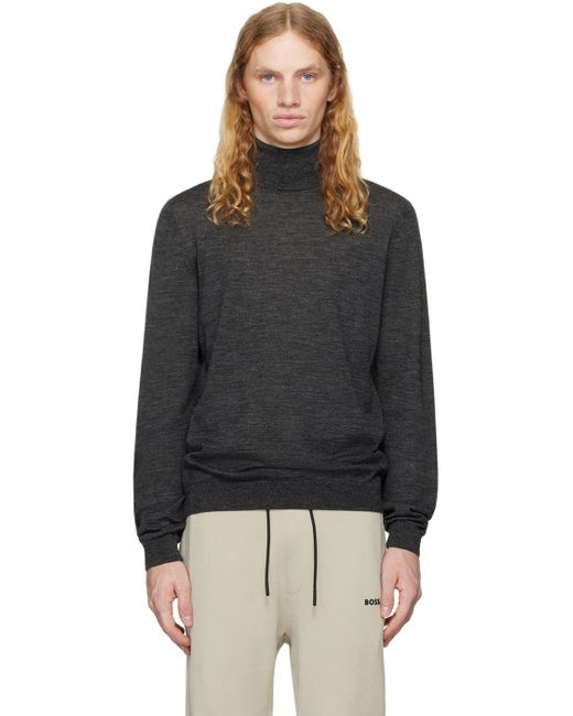 BOSS Slim Fit Virgin Wool Turtleneck Sweater in Black for Men Lyst UK