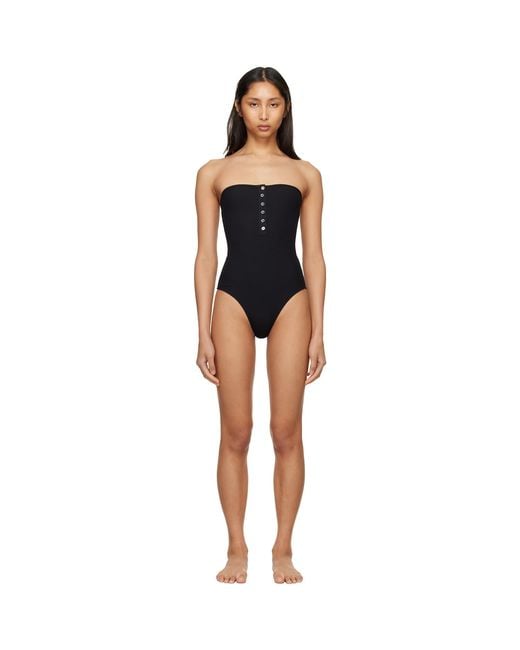 Totême Black Ribbed Strapless Swimsuit