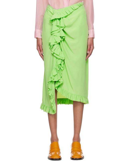 Dries Van Noten Green Ruffled Midi Skirt | Lyst