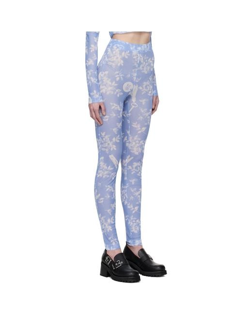 Moschino Blue Floral Print Mesh Leggings
