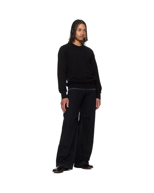 Les Tien Black French Terry Binded Neck Raglan Sweatshirt for men