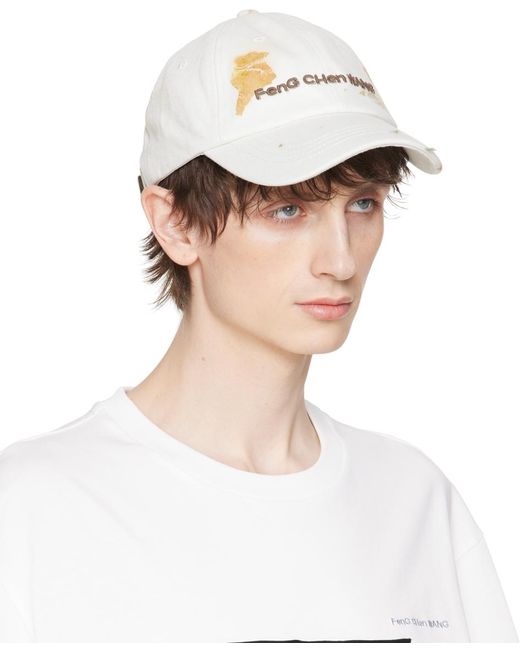 Feng Chen Wang White Off- Embroide Cap for men