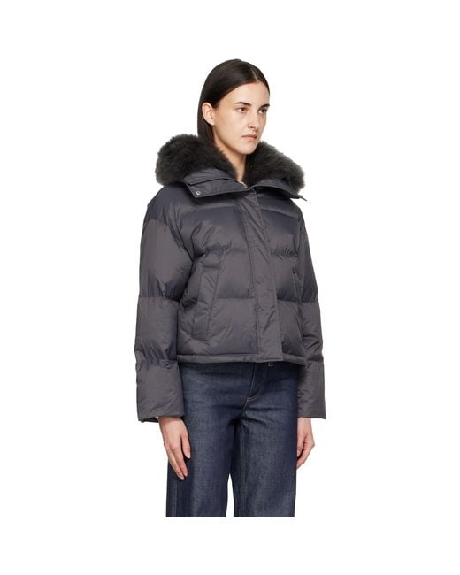 Yves Salomon Gray Waterproof Technical Lambswool Trim Short Down Jacket