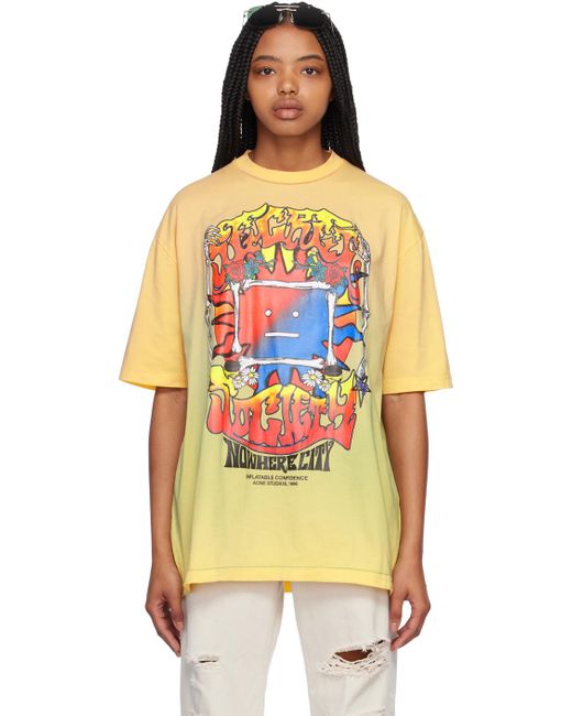 Acne Orange Yellow Printed T-shirt