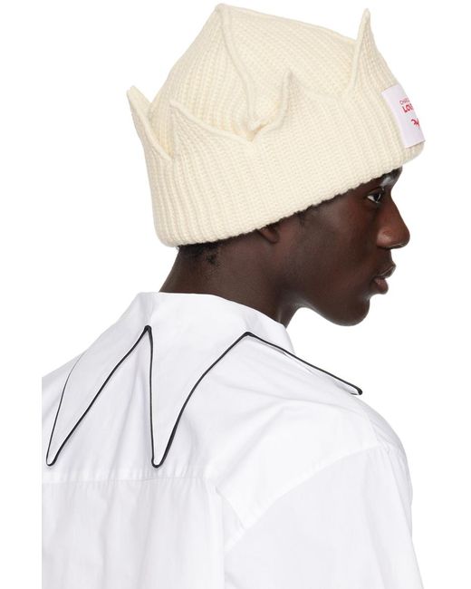 Charles Jeffrey White Off- Chunky Crown Beanie for men