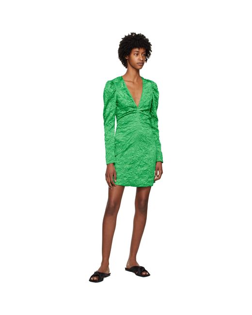 Ganni Green Crinkled Minidress