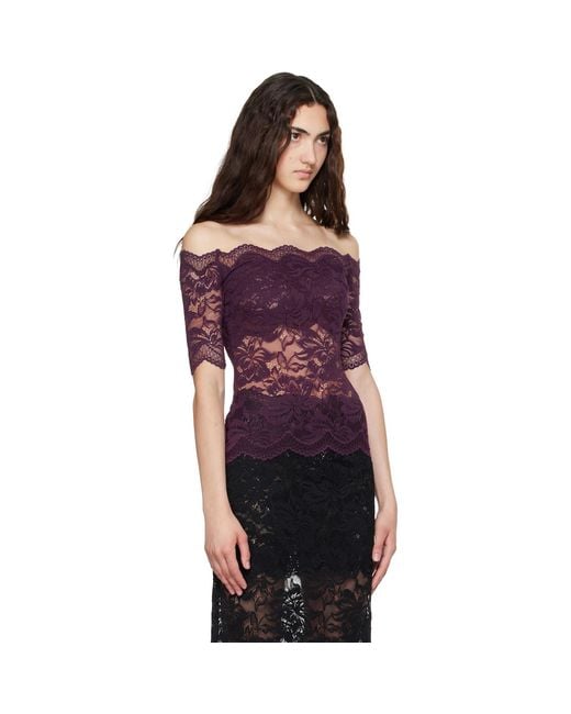 Rabanne Purple Short-sleeve Laye Lace Top