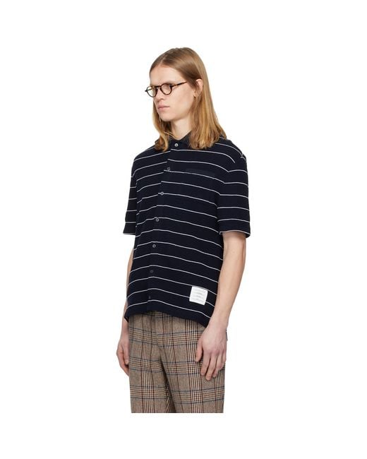 Thom Browne Black Textured Stripe Short Sleeve Shirt for men